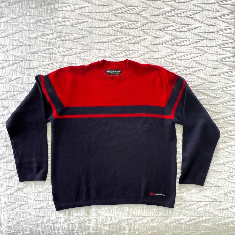 Vintage Abercrombie and Fitch Red/Blue Sweater Large